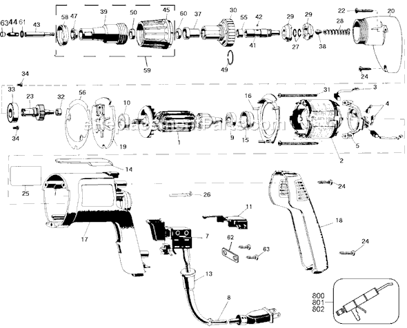 Page A Diagram and Parts List for 2660W Type 100 Black and Decker Electric Drill